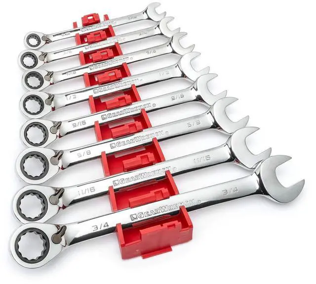 Alt view image 3 of 7 - GEARWRENCH 8 Piece 72-Tooth 12 Point Reversible Ratcheting Combination SAE Wrench Set | 9533N