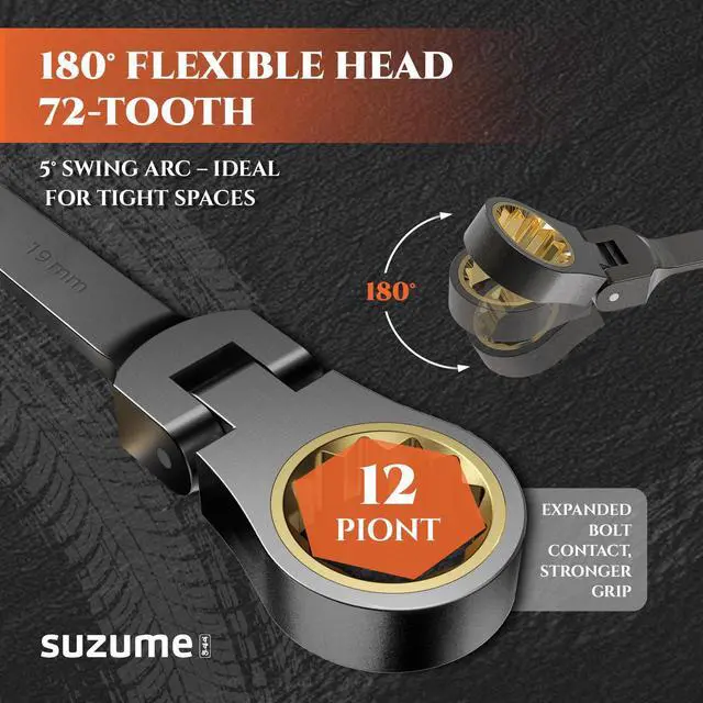 Alt view image 4 of 7 - SUZUME 24-Piece Metric and SAE Flex Head Ratcheting Wrench Set 72 Teeth Cr-V Steel Ratcheting Wrench Set with 180° Flex Head Ratchet Wrenches Set For Auto,Machine Repair