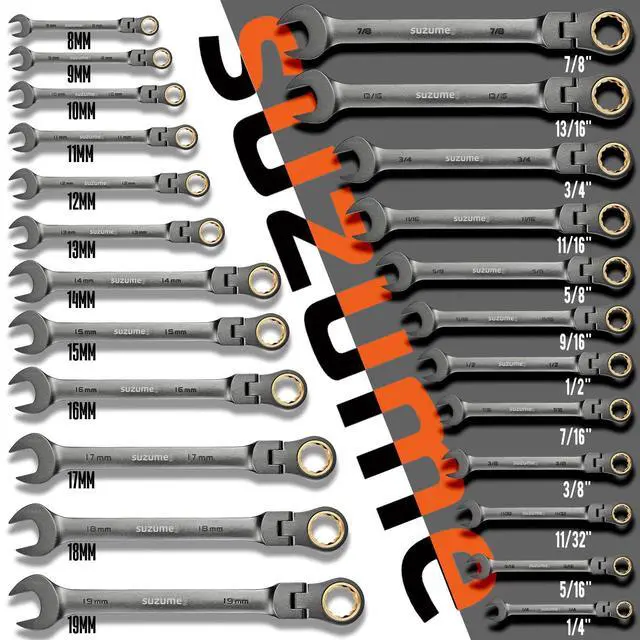 Alt view image 7 of 7 - SUZUME 24-Piece Metric and SAE Flex Head Ratcheting Wrench Set 72 Teeth Cr-V Steel Ratcheting Wrench Set with 180° Flex Head Ratchet Wrenches Set For Auto,Machine Repair