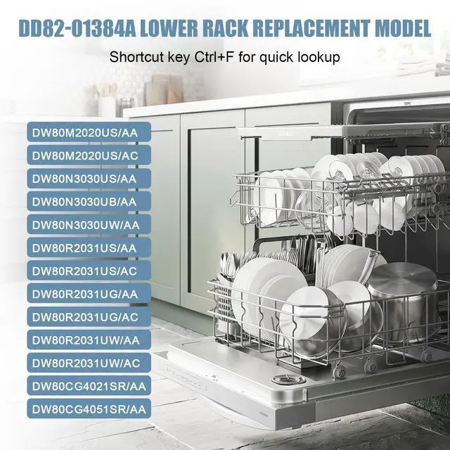 Alt view image 6 of 7 - DD82-01384A Lower Rack Compatible with Samsung Dishwasher Models DW80R2031US, DW80M2020US, DW80N3030US, DW80N3030UB, DW80N3030UW, DW80R2031UG, DW80R2031UW. Fits DD81-02295A (22.5''D x 20.5''W x 7''H)