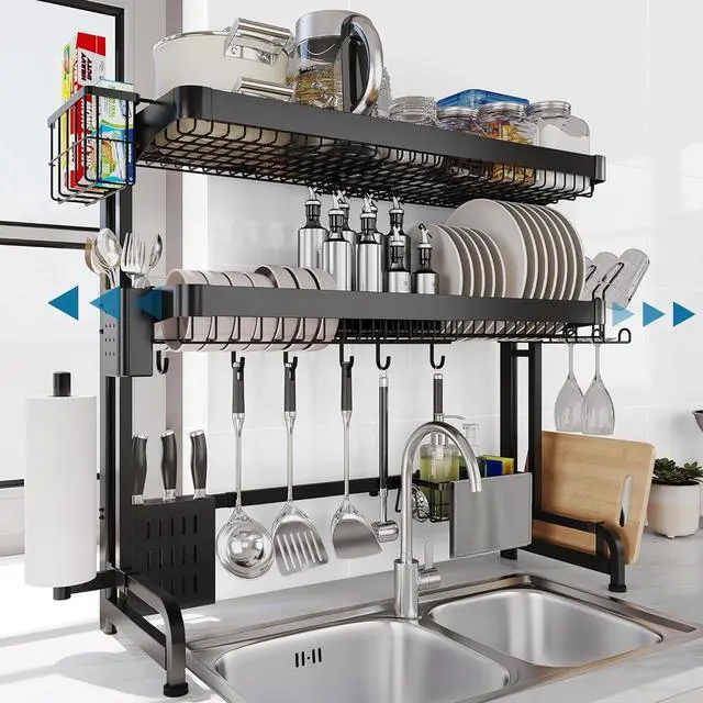 Main image of LIVOD Over The Sink Dish Drying Rack,3 Tier Adjustable Length Full Stainless Steel Large Storage Kitchen Dish Rack,for Kitchen Counter Expandable Multifunctional Organizers,Silver(25.5'' to 37.4'')