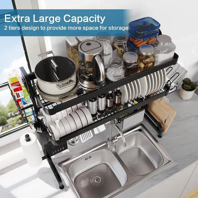 Alt view image 6 of 6 - LIVOD Over The Sink Dish Drying Rack,3 Tier Adjustable Length Full Stainless Steel Large Storage Kitchen Dish Rack,for Kitchen Counter Expandable Multifunctional Organizers,Silver(25.5'' to 37.4'')