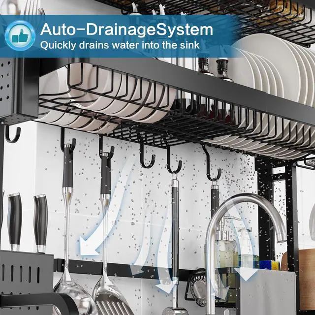 Alt view image 3 of 6 - LIVOD Over The Sink Dish Drying Rack,3 Tier Adjustable Length Full Stainless Steel Large Storage Kitchen Dish Rack,for Kitchen Counter Expandable Multifunctional Organizers,Silver(25.5'' to 37.4'')
