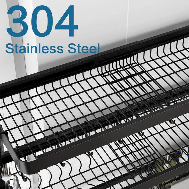 Alt view image 4 of 6 - LIVOD Over The Sink Dish Drying Rack,3 Tier Adjustable Length Full Stainless Steel Large Storage Kitchen Dish Rack,for Kitchen Counter Expandable Multifunctional Organizers,Silver(25.5'' to 37.4'')