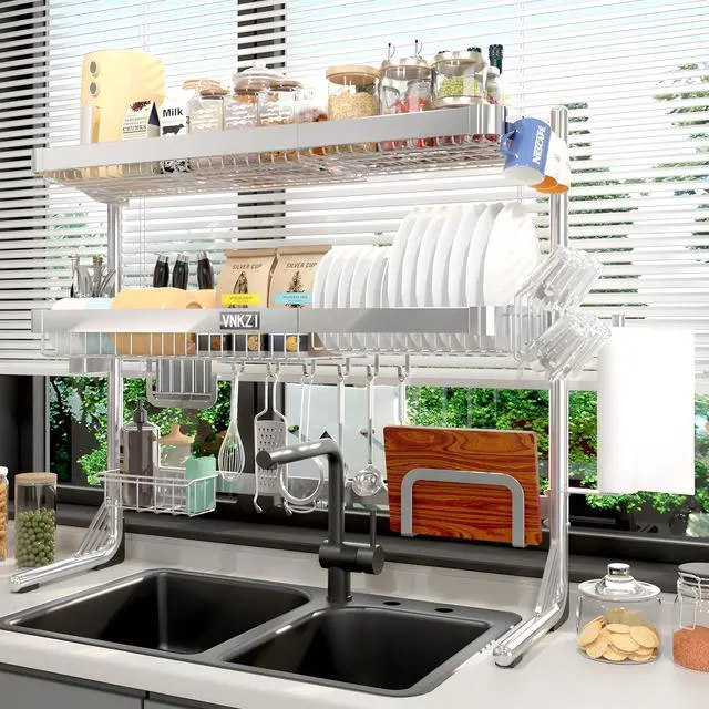 Main image of VNKZI Over Sink Dish Drying Rack, 3 Tier Full Stainless Steel Storage Adjustable Length (25.98'' to 36.61'') Kitchen Rack, Multifunctional Expandable Counter Organizer, Space Saver Dish Rack