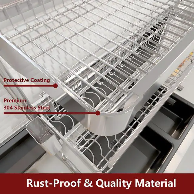 Alt view image 5 of 6 - VNKZI Over Sink Dish Drying Rack, 3 Tier Full Stainless Steel Storage Adjustable Length (25.98'' to 36.61'') Kitchen Rack, Multifunctional Expandable Counter Organizer, Space Saver Dish Rack