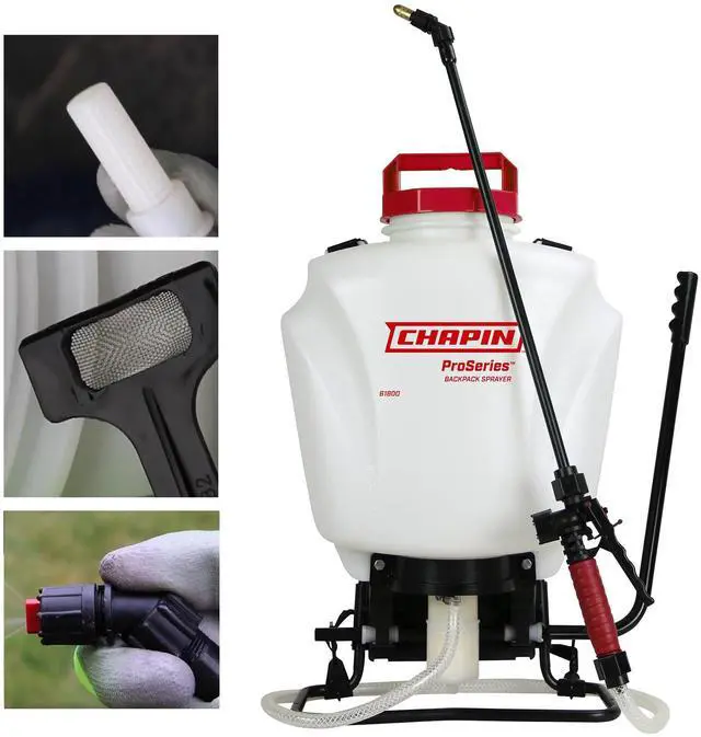 Main image of Chapin 61800 Backpack Sprayer, 4Gallon ProSeries, Translucent Poly Tank, 3Stage Filtration, Adjustable Brass & Poly Nozzles, 20" Wand, 48" Hose for Lawn & Garden Weed, Pest, Fertilizer Applications