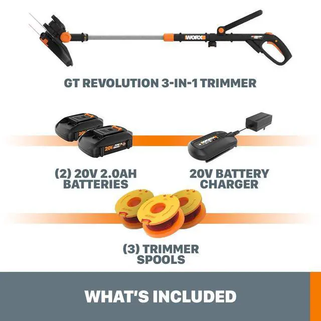 Alt view image 2 of 4 - WORX 3 in 1 Cordless String Trimmer/Lawn Edger/Mini Mower, 12" Electric Weed Wacker with Command Feed, 20V Weed Eater with 5.5 LBS, 2 Batteries & Charger Included, WG170