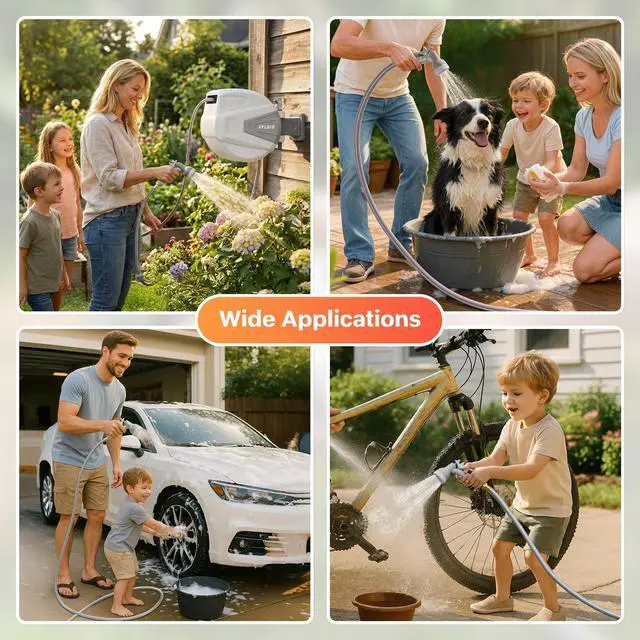 Alt view image 6 of 7 - Ayleid Retractable Rubber Hybrid Garden Hose Reel, 1/2"x65ft Wall Mount