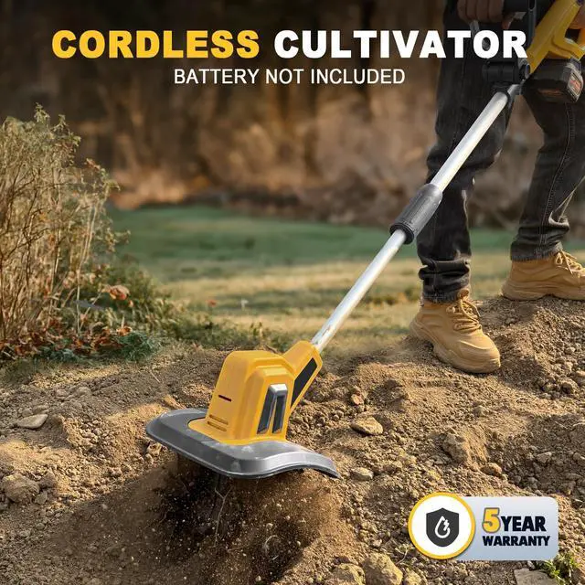 Alt view image 2 of 7 - Cordless Tiller Cultivator Compatible with Dewalt 20V Battery(Tool Only), Electric Garden Tiller w/270 RPM, 48 Steel Tines, 8.7" Tilling Width, 6.3" Depth, Portable Rotary Tiller