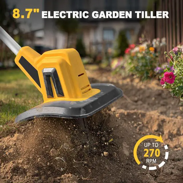 Alt view image 6 of 7 - Cordless Tiller Cultivator Compatible with Dewalt 20V Battery(Tool Only), Electric Garden Tiller w/270 RPM, 48 Steel Tines, 8.7" Tilling Width, 6.3" Depth, Portable Rotary Tiller