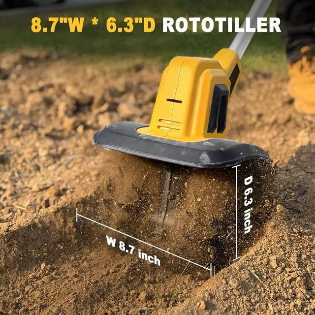Alt view image 4 of 7 - Cordless Tiller Cultivator Compatible with Dewalt 20V Battery(Tool Only), Electric Garden Tiller w/270 RPM, 48 Steel Tines, 8.7" Tilling Width, 6.3" Depth, Portable Rotary Tiller