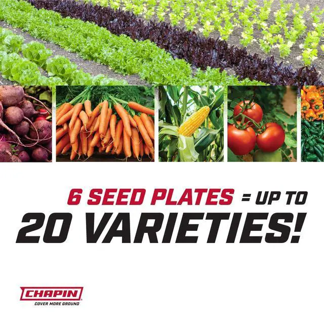 Alt view image 6 of 7 - Chapin 8701B Garden Push Seeder Planter with 6 Seed Plates for up to 20 Varieties of Seeds, Zinc Plow Blade, Row Marker, Powder Coated Steel Frame, Red/Black