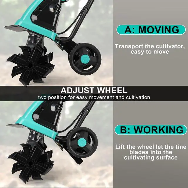 Alt view image 3 of 7 - IncwBo Electric Rototiller Garden Tiller 12 Inch Tilling Width 8-Inch Electric Tiller 10.5 Amp Tiller Cultivator for Garden Yard