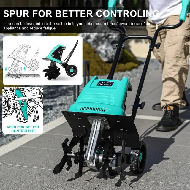 Alt view image 5 of 7 - IncwBo Electric Rototiller Garden Tiller 12 Inch Tilling Width 8-Inch Electric Tiller 10.5 Amp Tiller Cultivator for Garden Yard