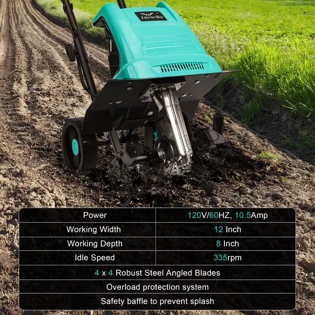 Alt view image 7 of 7 - IncwBo Electric Rototiller Garden Tiller 12 Inch Tilling Width 8-Inch Electric Tiller 10.5 Amp Tiller Cultivator for Garden Yard