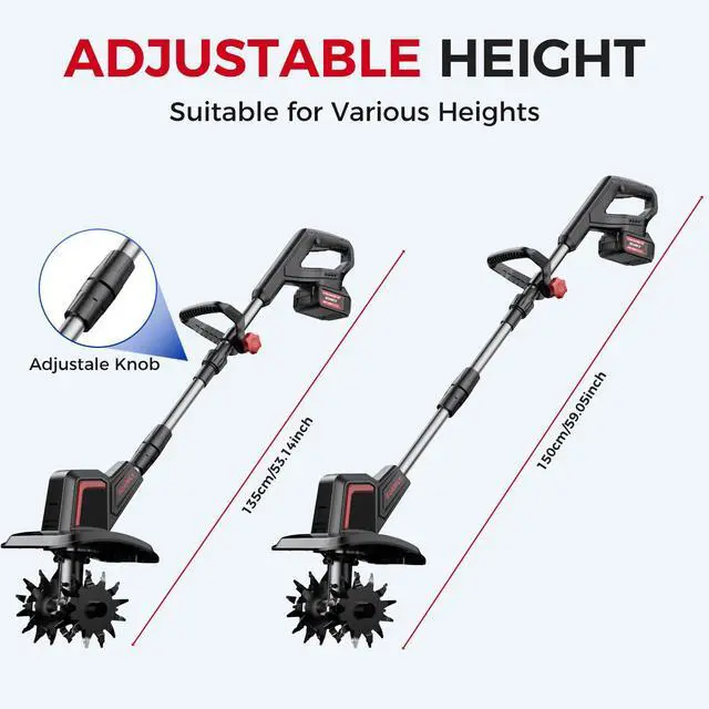 Alt view image 3 of 7 - SOARFLY Upgraded Cordless Electric Tiller for Gardening, Total 8.0Ah Battery Powered Mini Cultivator with 2×4.0AH Batteries, 9" Width, 6.6" Depth, 48 Steel Tines Rototiller for Soil Cultivation