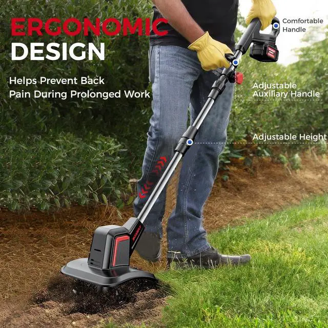 Alt view image 7 of 7 - SOARFLY Upgraded Cordless Electric Tiller for Gardening, Total 8.0Ah Battery Powered Mini Cultivator with 2×4.0AH Batteries, 9" Width, 6.6" Depth, 48 Steel Tines Rototiller for Soil Cultivation