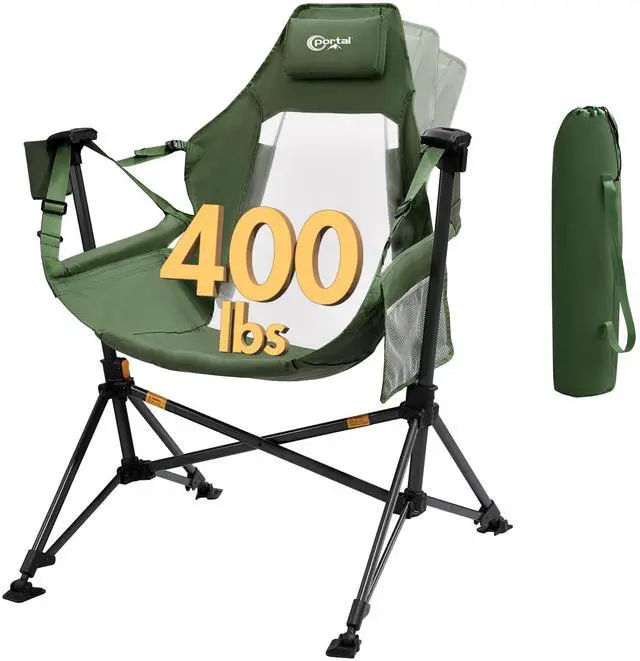 Main image of Portal Hammock Camping Chair, Portable Outdoor Swinging Chairs with Adjustable Back and Height for Lawn, Backyard, Patio, Supports 400 lbs, Breathable Mesh High Back, Green