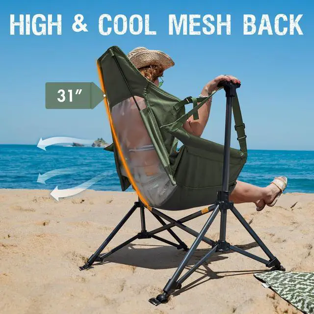 Alt view image 3 of 7 - Portal Hammock Camping Chair, Portable Outdoor Swinging Chairs with Adjustable Back and Height for Lawn, Backyard, Patio, Supports 400 lbs, Breathable Mesh High Back, Green