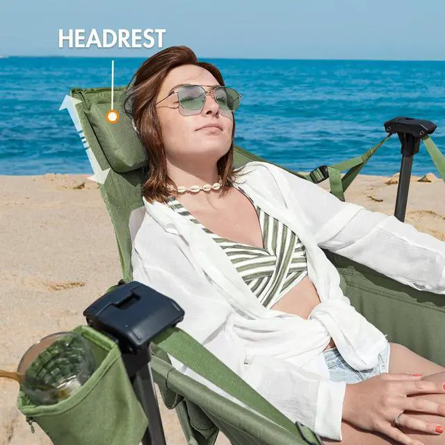 Alt view image 4 of 7 - Portal Hammock Camping Chair, Portable Outdoor Swinging Chairs with Adjustable Back and Height for Lawn, Backyard, Patio, Supports 400 lbs, Breathable Mesh High Back, Green