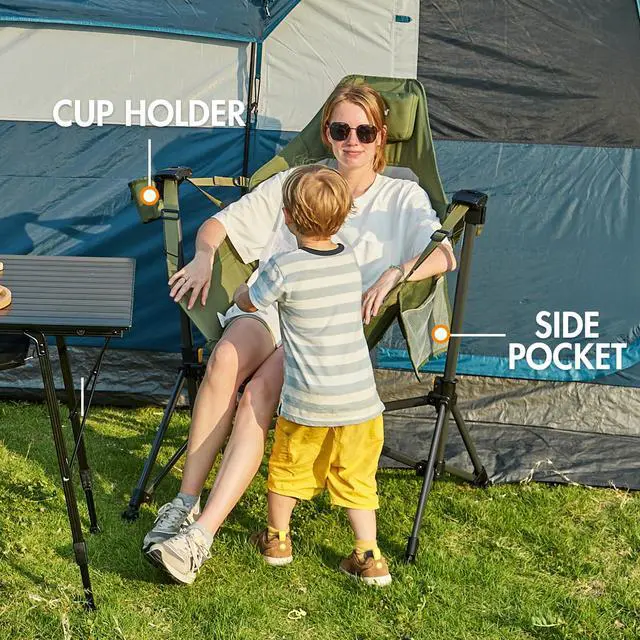 Alt view image 6 of 7 - Portal Hammock Camping Chair, Portable Outdoor Swinging Chairs with Adjustable Back and Height for Lawn, Backyard, Patio, Supports 400 lbs, Breathable Mesh High Back, Green