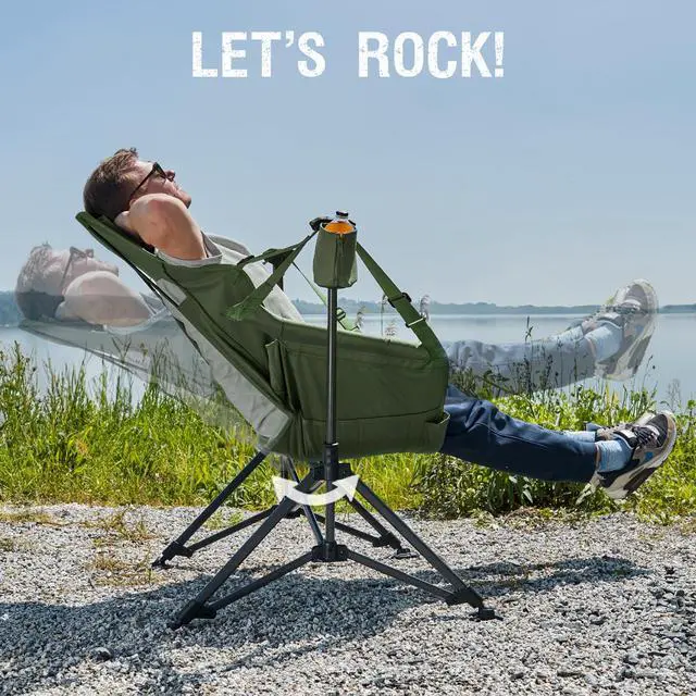 Alt view image 7 of 7 - Portal Hammock Camping Chair, Portable Outdoor Swinging Chairs with Adjustable Back and Height for Lawn, Backyard, Patio, Supports 400 lbs, Breathable Mesh High Back, Green