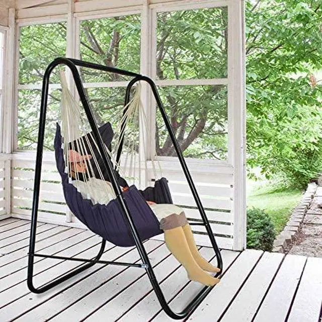 Alt view image 2 of 7 - PIRNY Hammock Chair Stand,Include Large Hanging Indoor Swing,MAX Load 500 LBS, Heavy-Duty Steel Hammock Stand for Indoor Outdoor(Grey)