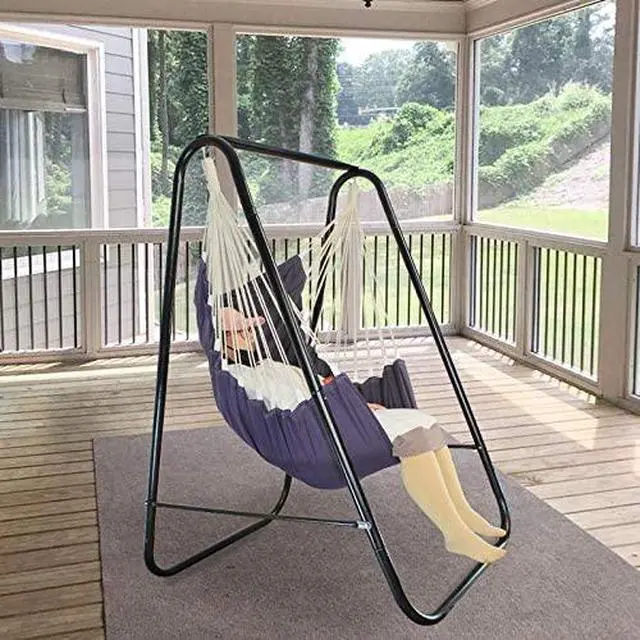 Alt view image 3 of 7 - PIRNY Hammock Chair Stand,Include Large Hanging Indoor Swing,MAX Load 500 LBS, Heavy-Duty Steel Hammock Stand for Indoor Outdoor(Grey)