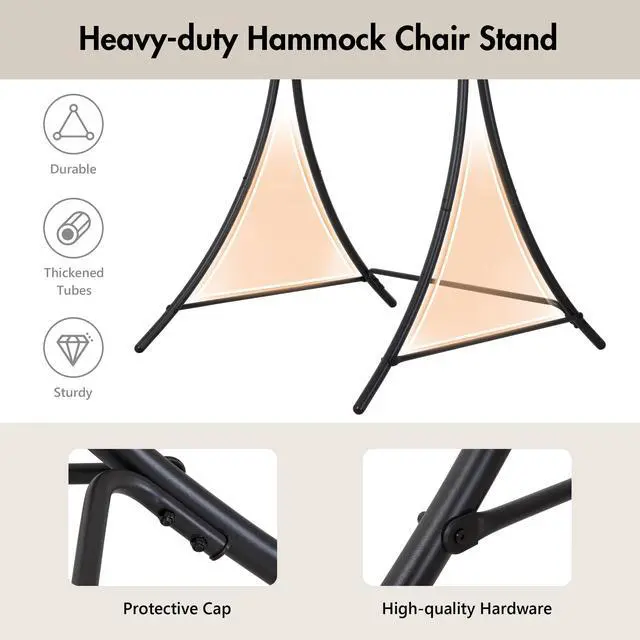 Alt view image 4 of 7 - ANOW Adjustable Hammock Chair Swing Stand Only, Heavy Duty Hanging Chair Stand with Safety Hooks for Indoors Outdoors, Max 400 Lbs, Plus Size Version, Black