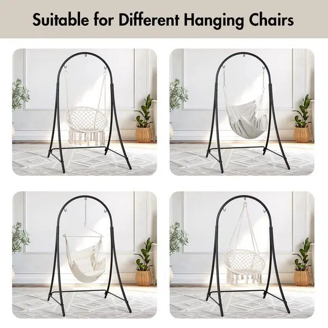 Alt view image 5 of 7 - ANOW Adjustable Hammock Chair Swing Stand Only, Heavy Duty Hanging Chair Stand with Safety Hooks for Indoors Outdoors, Max 400 Lbs, Plus Size Version, Black