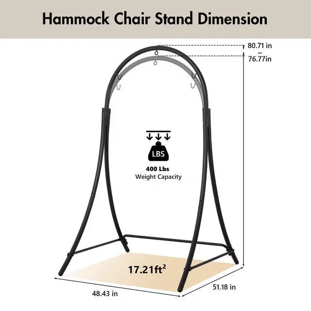 Alt view image 6 of 7 - ANOW Adjustable Hammock Chair Swing Stand Only, Heavy Duty Hanging Chair Stand with Safety Hooks for Indoors Outdoors, Max 400 Lbs, Plus Size Version, Black