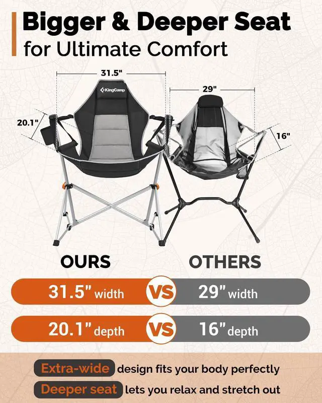 Alt view image 5 of 7 - KingCamp Hammock Camping Chair, Swinging Portable Camp Chairs for Adults, 400lbs Heavy Duty Oversized Folding Rocking Chair with Adjustable Recline, Aluminum Alloy Frame for Outdoor Patio Beach Sport