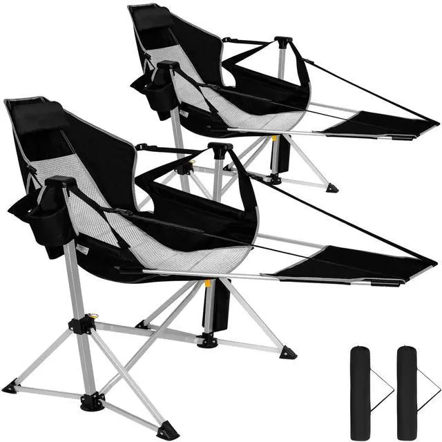 Main image of Romswi 2-Pack Aluminum Hammock Chair with Footrest, Oversized Portable Folding Swinging Chair with Adjustable Back & Seat, Lightweight Rocking Camp Chair Supports 440lbs for Outdoor, Patio - Black