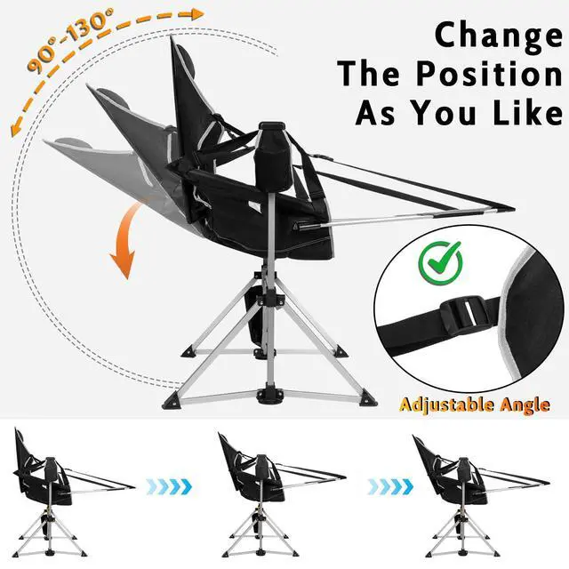 Alt view image 3 of 7 - Romswi 2-Pack Aluminum Hammock Chair with Footrest, Oversized Portable Folding Swinging Chair with Adjustable Back & Seat, Lightweight Rocking Camp Chair Supports 440lbs for Outdoor, Patio - Black