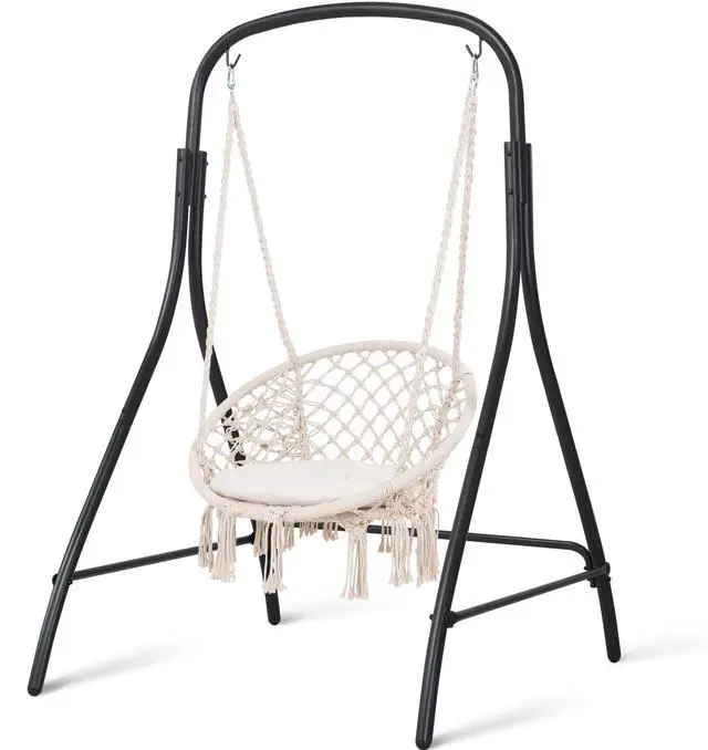 Main image of SUNCREAT Indoor Hammock Swing Chair with Stand, Hanging Chair Outdoor with Stand, 400 lbs Capacity, Beige
