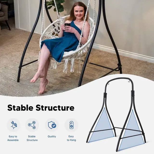 Alt view image 2 of 7 - SUNCREAT Indoor Hammock Swing Chair with Stand, Hanging Chair Outdoor with Stand, 400 lbs Capacity, Beige