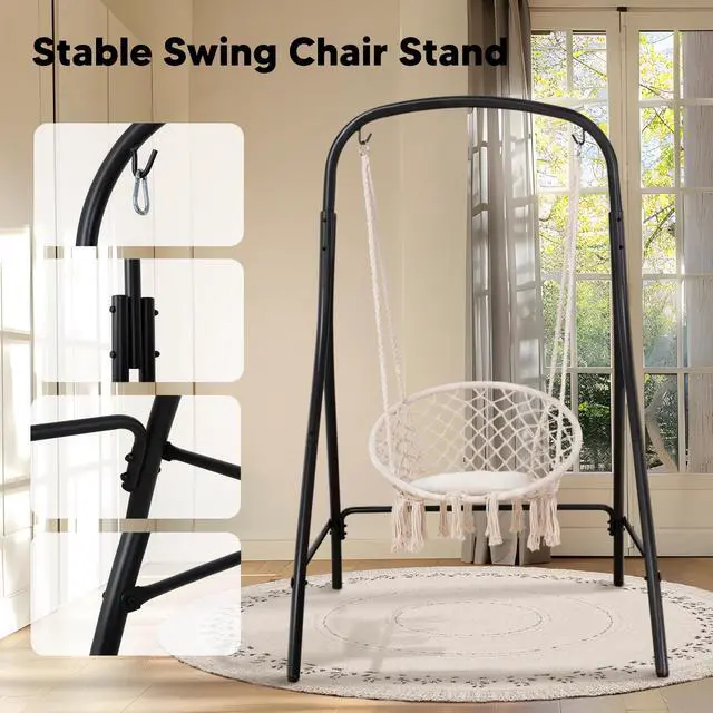 Alt view image 5 of 7 - SUNCREAT Indoor Hammock Swing Chair with Stand, Hanging Chair Outdoor with Stand, 400 lbs Capacity, Beige