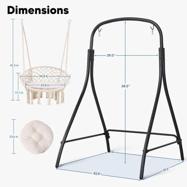 Alt view image 6 of 7 - SUNCREAT Indoor Hammock Swing Chair with Stand, Hanging Chair Outdoor with Stand, 400 lbs Capacity, Beige