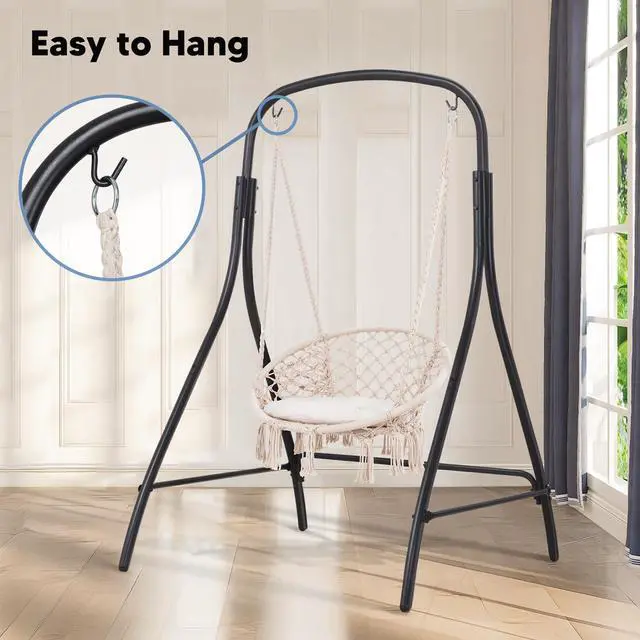 Alt view image 7 of 7 - SUNCREAT Indoor Hammock Swing Chair with Stand, Hanging Chair Outdoor with Stand, 400 lbs Capacity, Beige