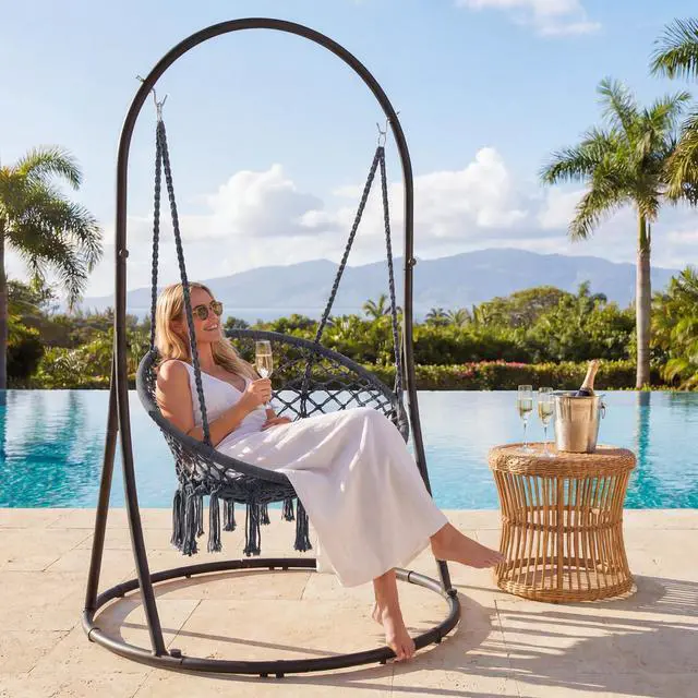 Main image of SUNCREAT Indoor Hammock Swing Chair with Stand, Hanging Chair Outdoor with Stand, 330 lbs Capacity, Patented, Grey