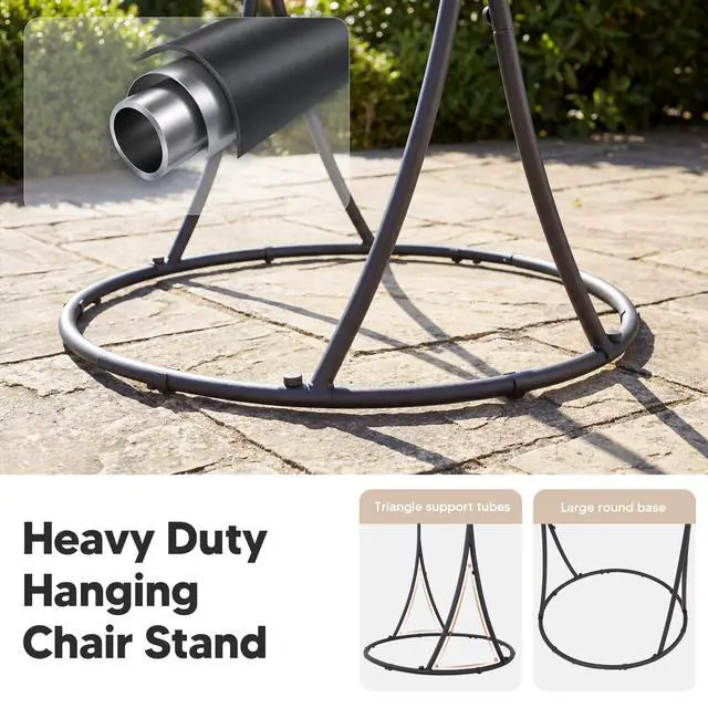 Alt view image 3 of 7 - SUNCREAT Indoor Hammock Swing Chair with Stand, Hanging Chair Outdoor with Stand, 330 lbs Capacity, Patented, Grey
