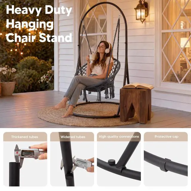Alt view image 4 of 7 - SUNCREAT Indoor Hammock Swing Chair with Stand, Hanging Chair Outdoor with Stand, 330 lbs Capacity, Patented, Grey