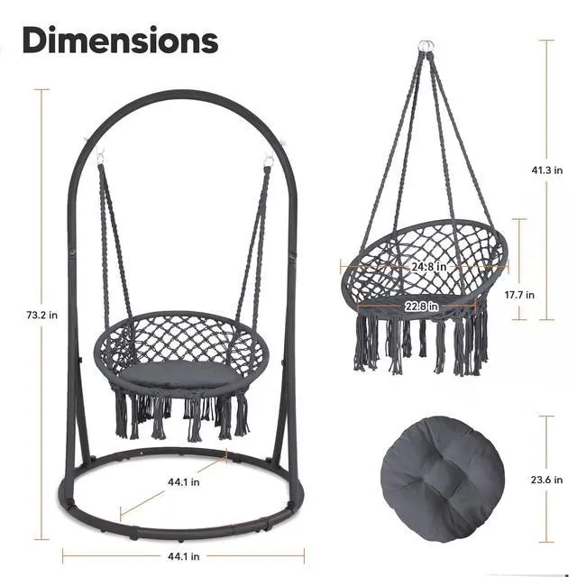Alt view image 5 of 7 - SUNCREAT Indoor Hammock Swing Chair with Stand, Hanging Chair Outdoor with Stand, 330 lbs Capacity, Patented, Grey