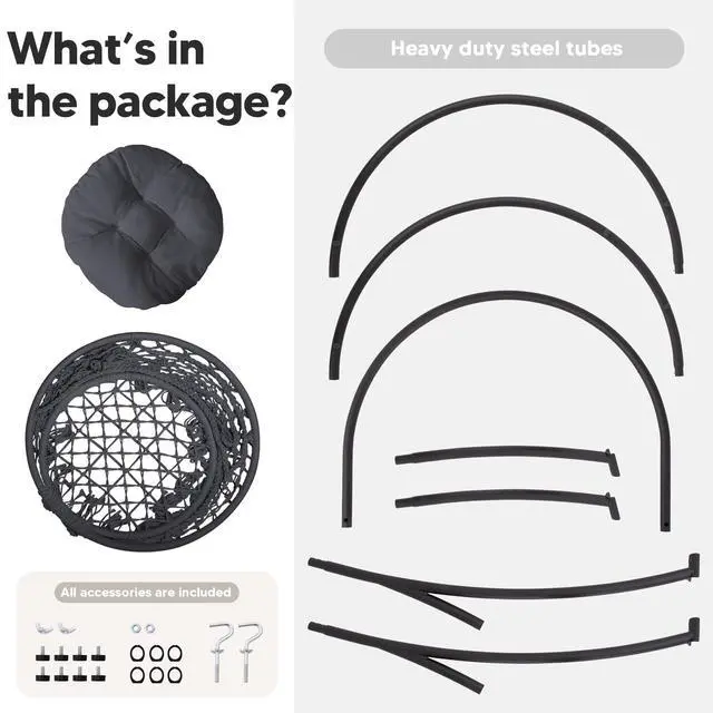 Alt view image 7 of 7 - SUNCREAT Indoor Hammock Swing Chair with Stand, Hanging Chair Outdoor with Stand, 330 lbs Capacity, Patented, Grey