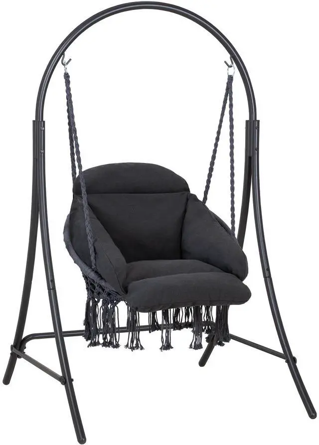 Main image of ANOW Hanging Swing Chair with Stand Included, Heavy Duty Hammock Chair with Stand and Removable Padded Cushion, Max 400 Lbs, Dark Grey