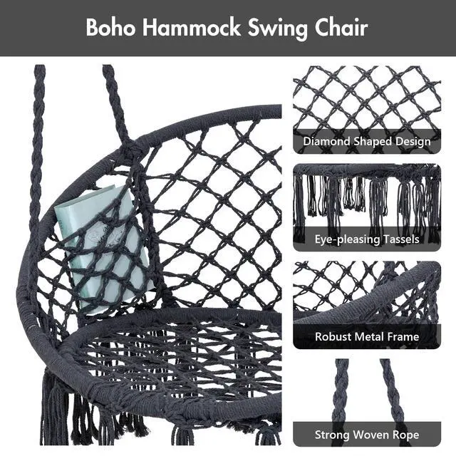 Alt view image 3 of 7 - ANOW Hanging Swing Chair with Stand Included, Heavy Duty Hammock Chair with Stand and Removable Padded Cushion, Max 400 Lbs, Dark Grey