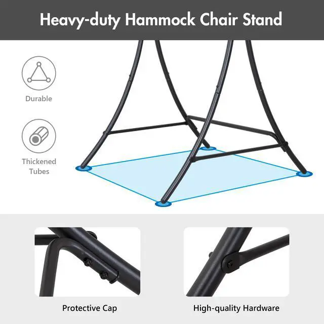 Alt view image 4 of 7 - ANOW Hanging Swing Chair with Stand Included, Heavy Duty Hammock Chair with Stand and Removable Padded Cushion, Max 400 Lbs, Dark Grey