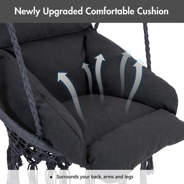 Alt view image 5 of 7 - ANOW Hanging Swing Chair with Stand Included, Heavy Duty Hammock Chair with Stand and Removable Padded Cushion, Max 400 Lbs, Dark Grey