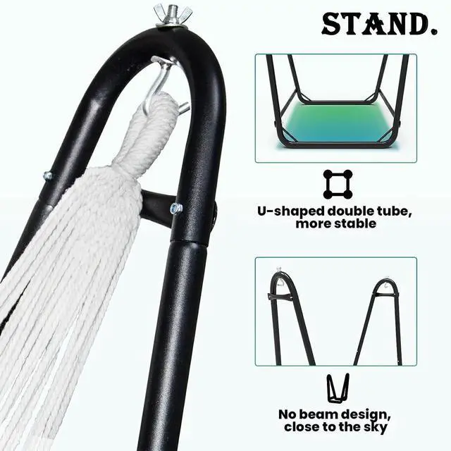 Alt view image 3 of 6 - Hammock Chair with Stand,Heavy-Duty Hanging Chair with Stand, for Indoor Outdoor,Sturdy Swing Chair Stand Max Load 350 pounds(Hammock Chair Included)
